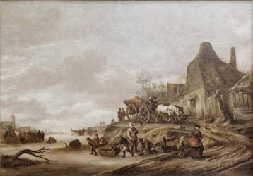 Isaack van Ostade - Frozen Canal with Cart Descending a Path